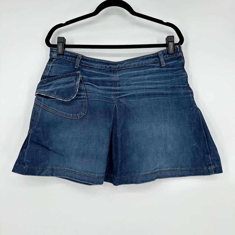 Vintage Roberto JUST Cavalli Blue Denim Mini Skirt Pleated Y2K Italy 46